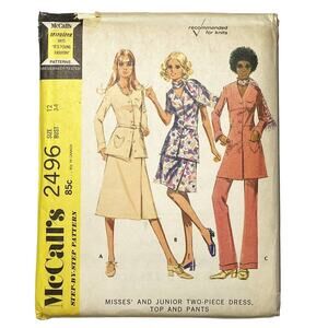 McCall's 2496 Vintage Sewing Pattern Two-Piece Dress Top & Pants Size 12 - Uncut